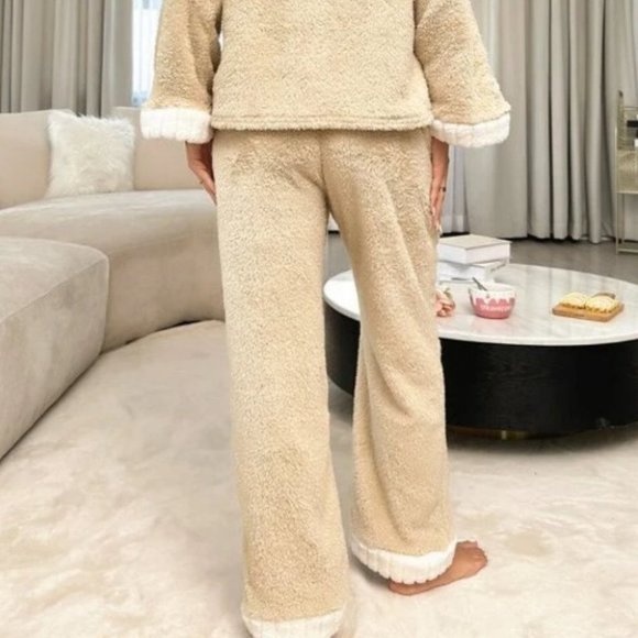 Soft Flannel button down shirt with pants Tan PJ Set - Picture 7 of 7